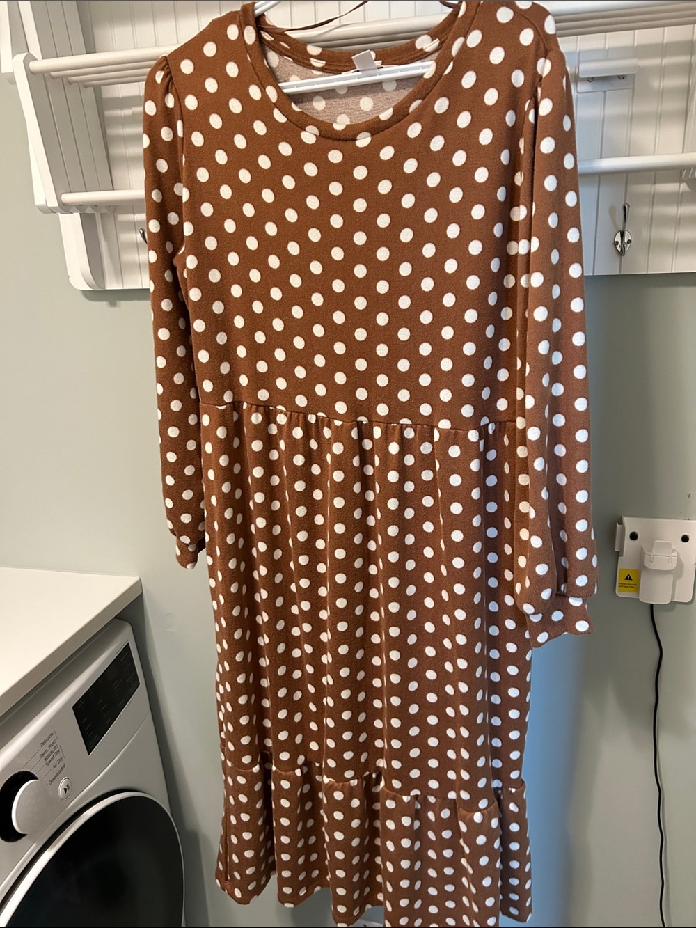 Joe Fresh Jillian Harris Line Brown Polka Dot Long Sleeve Casual Dress